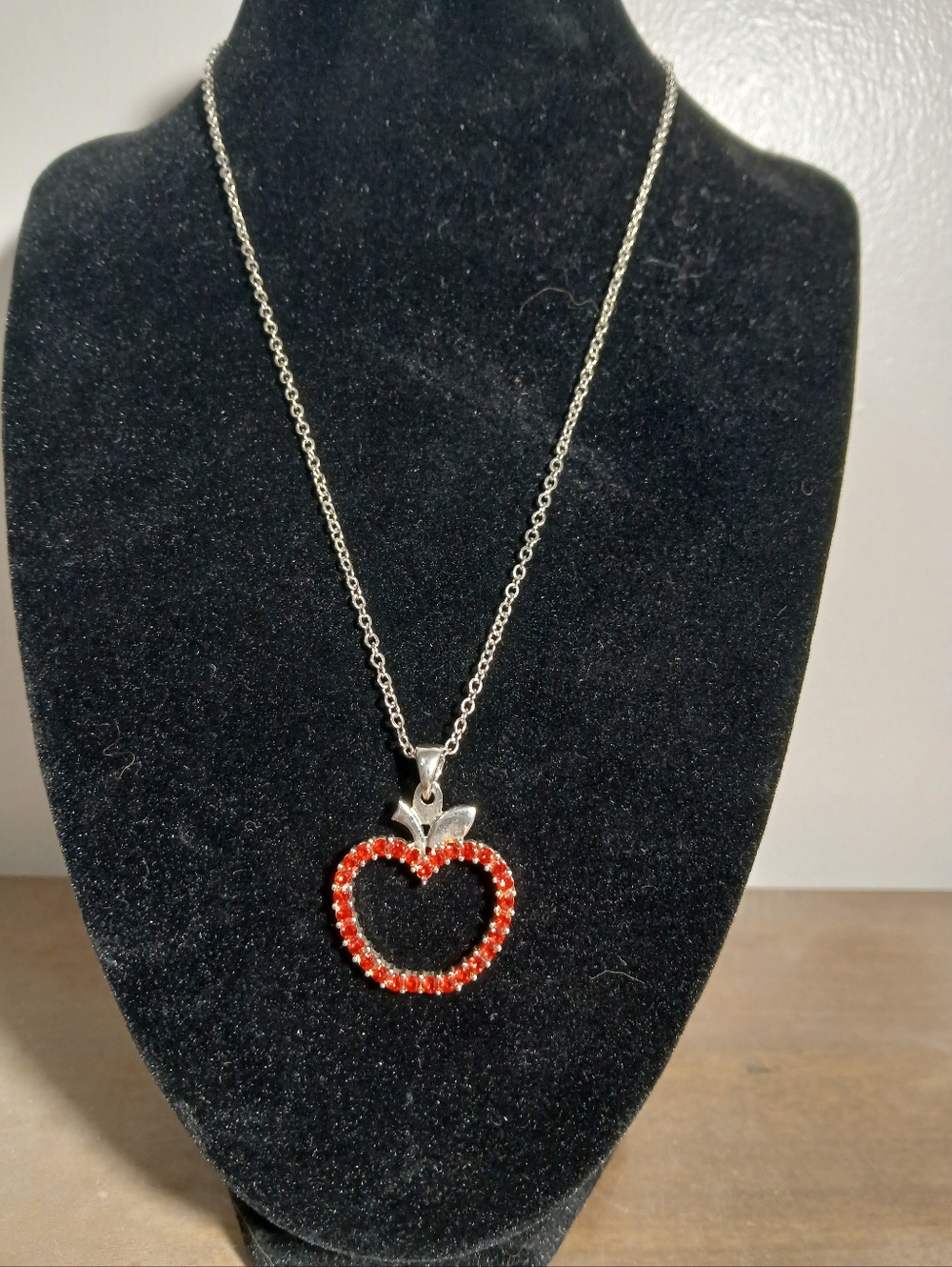 Red Rhinestone Apple Heart Pendant Necklace